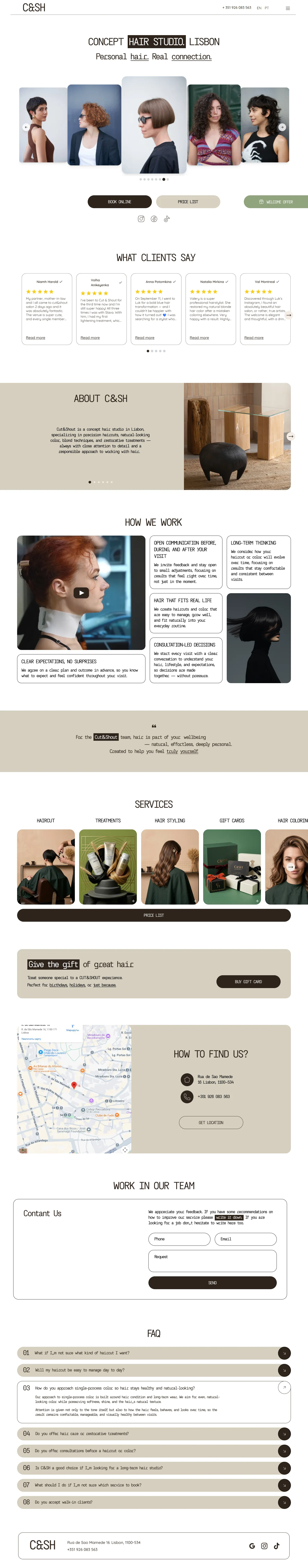 Cut & Shout website design in Figma, full desktop page