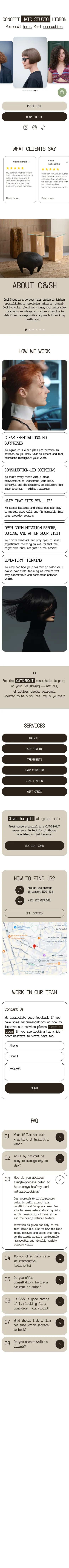 Cut & Shout website design in Figma, full mobile page