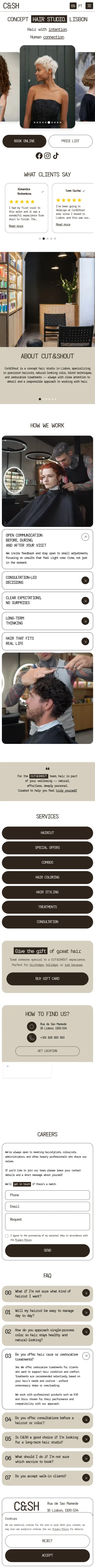 Cut & Shout website on a phone